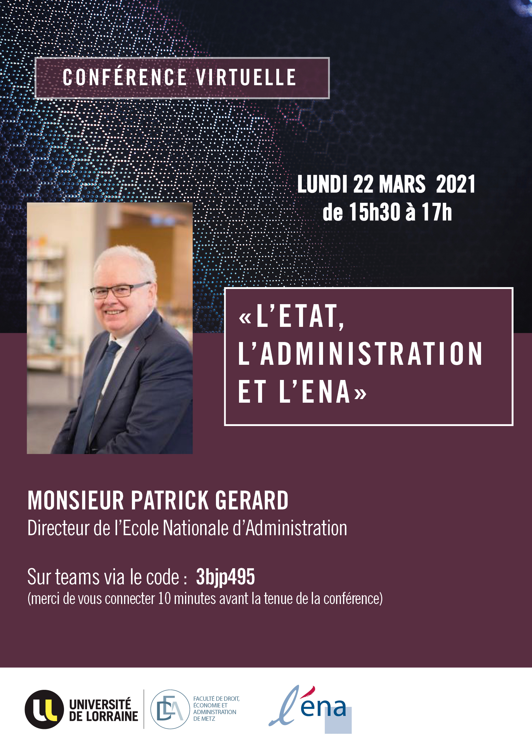 Affiche de la conférence "l'Etat, l'Administration et l'ENA"