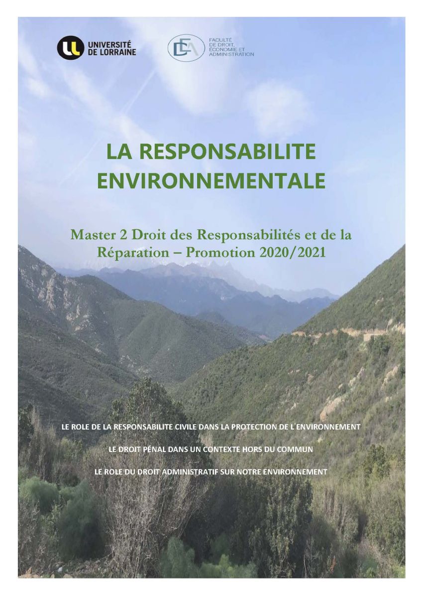 Revue spéciale sur la responsabilité environnementale réalisée par la promotion 2020-2021 du master 2 droit des responsabilités et de la réparation