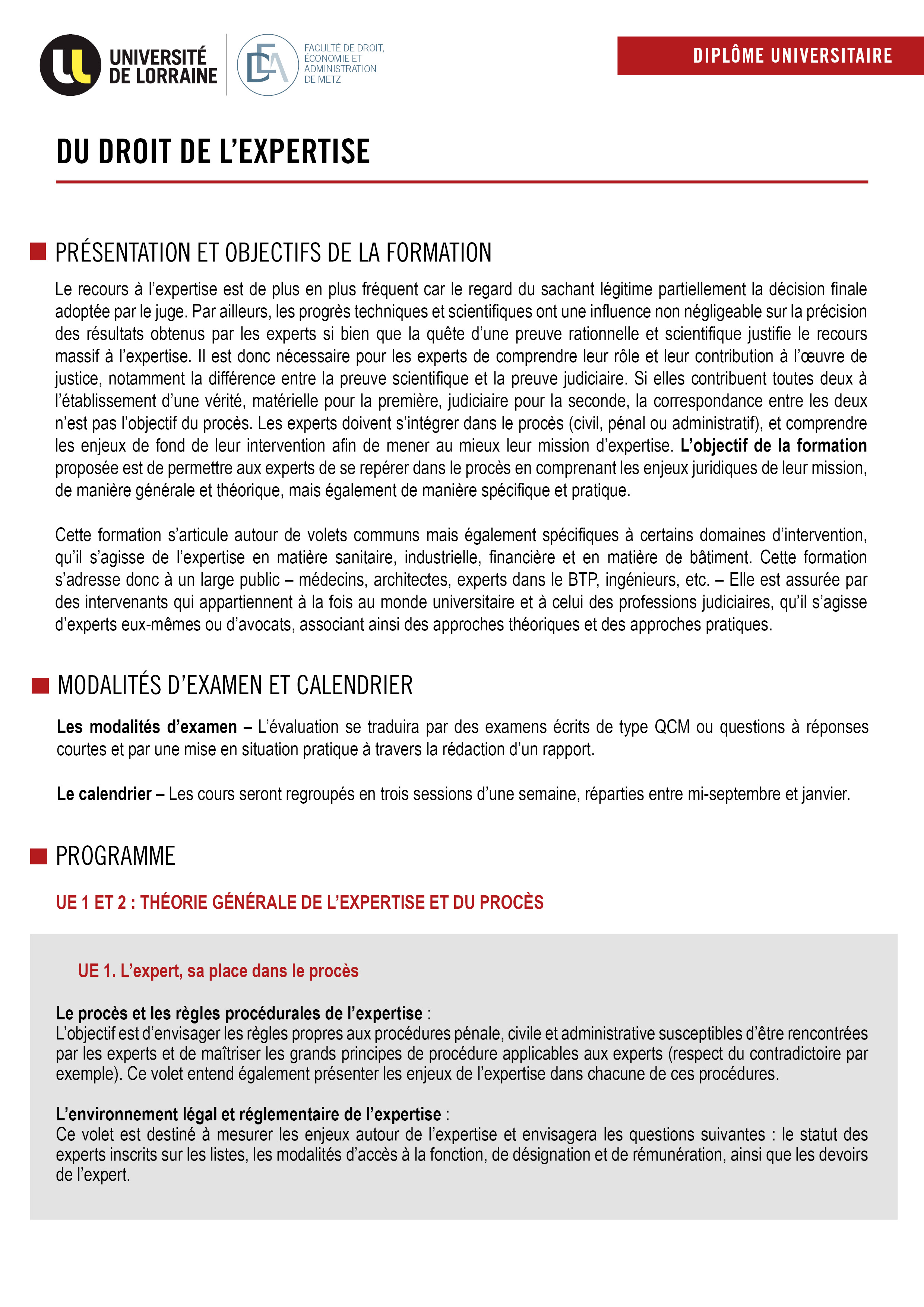 Image représentant le Diplôme universitaire droit de l'expertise