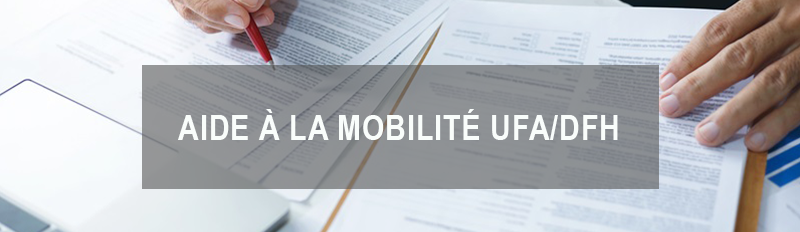 Lien renvoyant vers la page intitulée "Aide à la mobilité UFA / DFH". Cette page indique comment percevoir l'aide à la mobilité