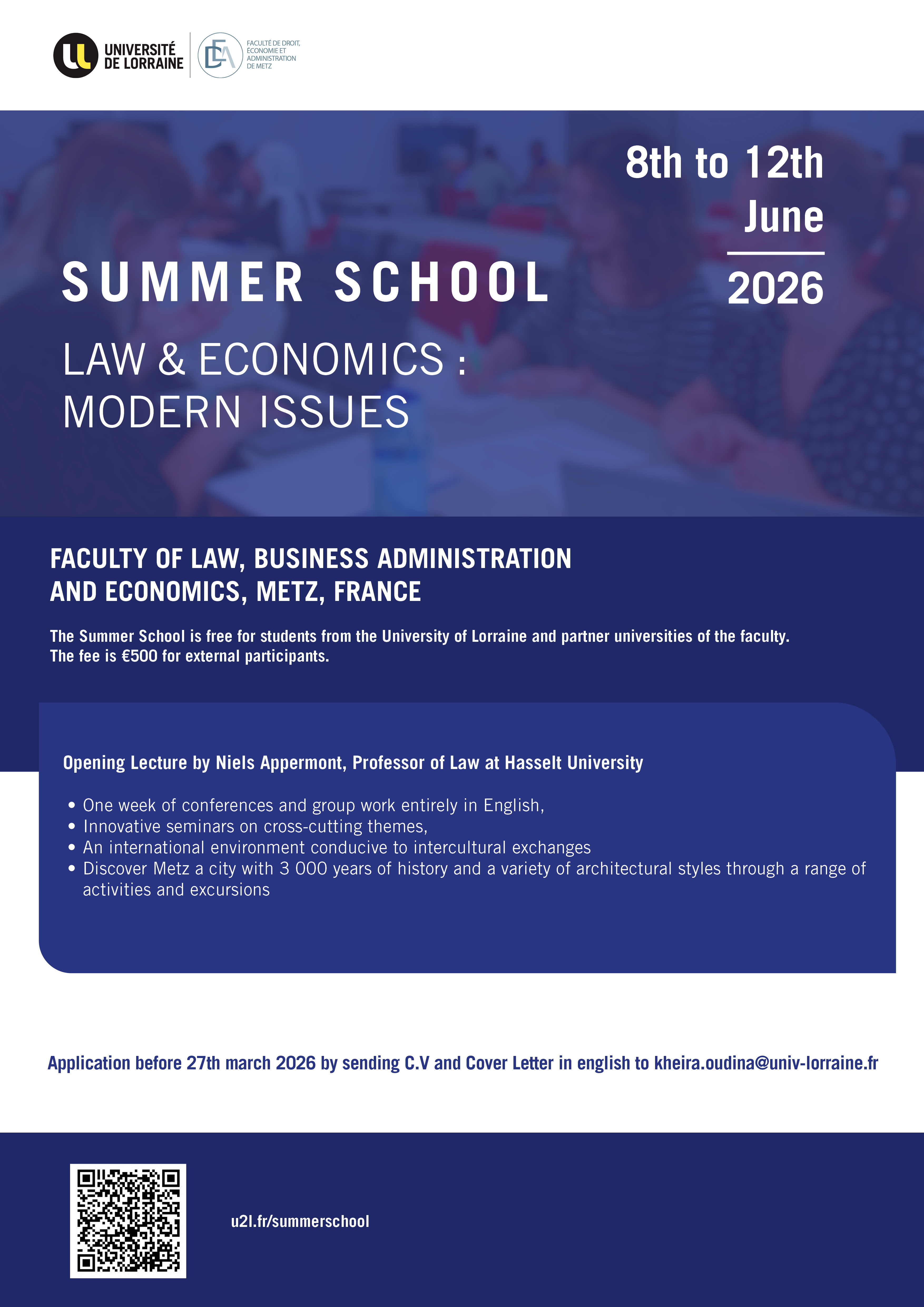 Affiche summer school 2026 : du 8 au 12 june 2026